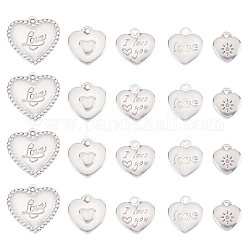 DICOSMETIC 20Pcs 5 Style 304 Stainless Steel Pendants, Heart, Stainless Steel Color, 4pcs/style