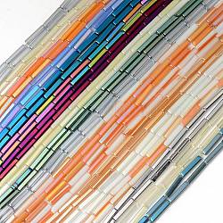 Стеклянные бусины с гальваническим покрытием , кубоид, разноцветные, 20x4x4 мм, отверстие : 0.8 мм, около 38 шт / нитка, 30.31 дюйм (77 см)