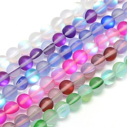 Synthetische Mondstein Perlen Stränge, holographische Perlen, halb a,b Farbe plattiert, matt, Runde, Mischfarbe, 6 mm, Bohrung: 1 mm, ca. 60 Stk. / Strang, 15 Zoll