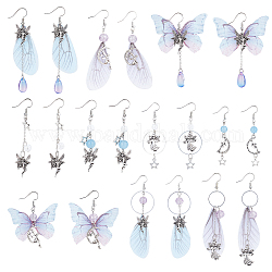 SUNNYCLUE 1 Box DIY 10 Pairs Butterfly Wing Charms Fairy Charm Earring Making Kits Organza Fabric Insect Butterflies Charms for Jewelry Making Kit Teardrop Beads Linking Rings Adult Women Starter Set