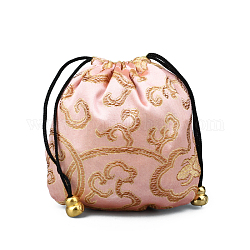 Pochettes d'emballage de bijoux en brocart de soie de style chinois, sacs-cadeaux à cordon, motif de nuage de bon augure, rose brumeuse, 11x11 cm
