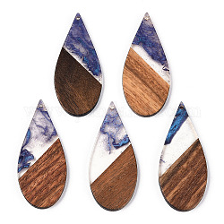 Grands pendentifs en résine transparente et bois de noyer, charmes de larme, bleu ardoise, 51.5x22x3.5mm, Trou: 1.6mm