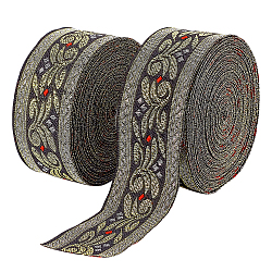 エスニック風刺繍ポリエステルリボン  ジャカードリボン  チロリアンリボン  服飾材料  花柄  ブラック  1-1/4インチ（33mm）  0.1mm  約7.66ヤード（7m）/ pc