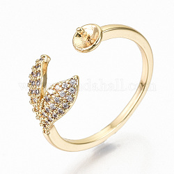 Brass Micro Cubic Zirconia Cuff Finger Ring Settings, For Half Drilled Beads, Nickel Free, Mermaid Fishtail, Real 18K Gold Plated, US Size 8 1/4(18.3mm), Pin: 0.9mm(for half drilled beads)
