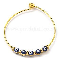 Emaille-Perlenarmbänder mit bösem Blick, Armreif aus Messing mit Rack-Beschichtung für Damen, Mitternachtsblau, Innendurchmesser: 2-3/8x2-1/2 Zoll (5.9x6.5 cm)
