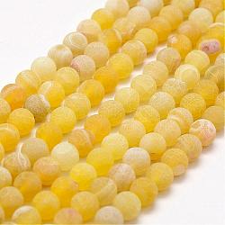 Frosted Natural Agate Beads Strands, Round, Dyed & Heated, Yellow, 6mm, Hole: 0.8mm, about 62~65pcs/strand, 15.1 inch