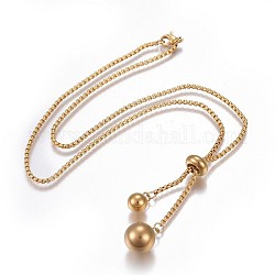 304 Stainless Steel Pendant Necklaces, with Box Chain and Lobster Claw Clasps, Round, Golden, 20.07 inch(51cm)