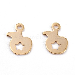 201 Stainless Steel Charms, Laser Cut, Apple with Hollow Star, Real 18k Gold Plated, 11.5x7.5x0.6mm, Hole: 1.4mm