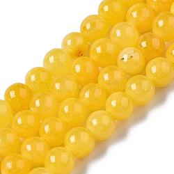 Природные окрашенные желтый нефрит драгоценный камень шарик нити, круглые, золотые, 4 мм, отверстие : 0.5 мм, около 95 шт / нитка, 15.7 дюйм