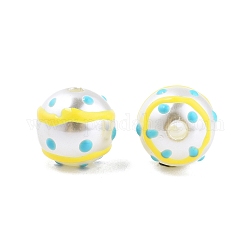 Perlas de esmalte de perlas de imitación de plástico abs opaco con patrón de puntos, redondo, cian, 11.5~12mm, agujero: 2 mm