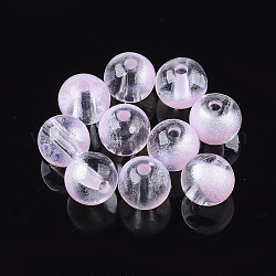 Abalorios de acrílico transparentes, rociar estilo pintado, redondo, rosa perla, 10x9mm, agujero: 2 mm, aproximamente 940 unidades / 500 g