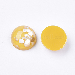 Resin Cabochons, with Shell Chip, Dome/Half Round, Gold, 12x5mm