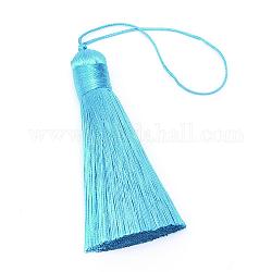 Gros pendentifs pompon de cordon en polyester, Dodger bleu, 85x12mm