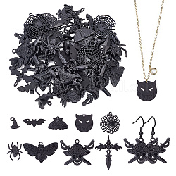 Pandahall elite 54 pz 9 stili pendenti in lega di halloween, forme misto, elettroforesi nera, 8.5~44x19.5~42.5x1~5mm, Foro: 1~4 mm, 6pcs / style