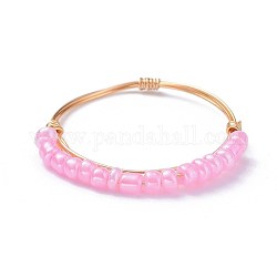 Стеклянные кольца из бисера, с медной жилой, золотые, розовый жемчуг, 19 мм, 1~1.5 мм