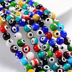 Perles vernissées manuelles, mauvais œil, ronde, couleur mixte, 10mm, Trou: 1.5mm, Environ 38 pcs/chapelet