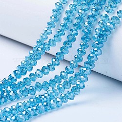 FilI di perline in vetro placcato, lustro di perla placcato, sfaccettato, rondelle, cielo blu profondo, 10x8mm, Foro: 1 mm, circa 65~66pcs/filo, 20.8~21.2 pollice (53~54 cm)