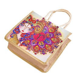 DIY Linen Handbag Diamond Painting Kits, Reusable Shopping Tote Craft, Aries, Girl Pattern, Handbag: 260x260x110mm
