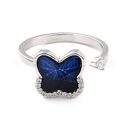 Schmetterling drehbarer offener Ring für Frauen, Fidget-Spinner-Ringe aus Messing mit Zirkonia, verstellbarer Entlastungsmanschettenring, Platin Farbe, Blau, uns Größe 6 1/2 (16.9mm)