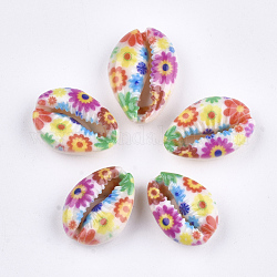 Perle di conchiglia stampate di ciprea, Senza Buco / undrilled, colorato, 20~25x13~17x7~8mm