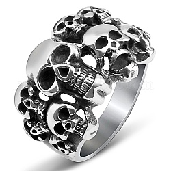 Anillos de dedo de múltiples calaveras de acero de titanio estilo steam punk, anillos anchos huecos para hombres, color acero inoxidable, nosotros tamaño 10 (19.8 mm)