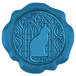 Autocollants de sceau de cire adhésifs craspire, décoration de sceau d'enveloppe, pour le cadeau de bricolage de scrapbooking d'artisanat, bleu, motif de chat, 30mm, environ 50 pcs / boîte