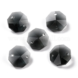 Electroplate Glass Links Connectors, Faceted, for Chandelier Prism Beads Chain, DIY Craft Jewelry Decoration, Octagon, Black, 14x14x7.5mm, Hole: 1.6mm