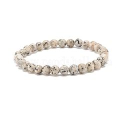 Braccialetto elasticizzato con perline rotonde in diaspro di sesamo naturale/diaspro kiwi, gioielli con pietre preziose per le donne, fumo bianco, perline: 6 mm, diametro interno: 2-1/8 pollice (5.5 cm)