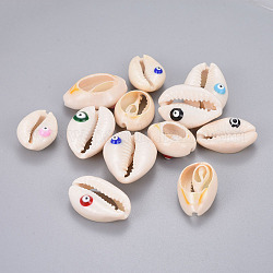 Cowrie Shell Beads, with Enamel, No Hole/Undrilled, Evil Eye, Mixed Color, 20~26x14.5~20x8.5~10mm