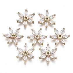 Perles de zircone cubique micro pave en Laiton, fleur, Plaqué longue durée, or clair, clair, 14x12x4mm, Trou: 1.2mm