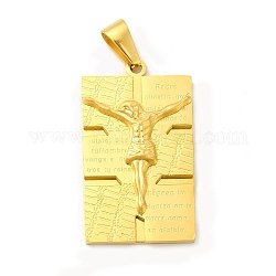Ionenbeschichtung (IP) 304 Religionsanhänger aus Edelstahl, Rechteck mit Jesus-Anhängern und aufsteckbaren Ösen, golden, 41.5x23.5x5.5 mm, Bohrung: 9x4 mm