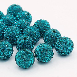 Perles de strass de grade A, Perles de boule pavé disco , résine et de kaolin, ronde, dark cyan, pp9 (1.5mm), 1.6mm, Trou: 8mm