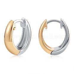 Two Tone Rhodium Plated 925 Sterling Silver Hinged Hoop Earrings for Women, Real 18K Gold Plated & Gunmetal, 15.2x12.7x5.3mm, Pin: 0.8mm