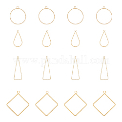 DICOSMETIC 32Pcs 4 Style Brass Pendants, Teardrop & Triangle & Rhombus & Ring, Real 18K Gold Plated, 26~38x11.5~34x0.5~1.5mm, Hole: 1.5~2.5mm, 8pcs/style 