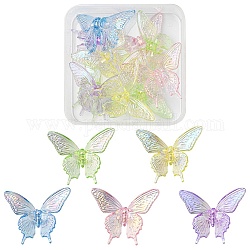 10шт УФ покрытие Радужные радужные прозрачные акриловые бусины, бабочка, разноцветные, 33.5x40x12.5 мм, отверстие : 3.2 мм