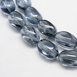 Cuentas ovaladas de vidrio, acero azul, 21x13mm, agujero: 1 mm