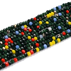 Chapelets de perles en verre, facette, rondelle, vert foncé, 3x2.5mm, Trou: 0.7mm, Environ 176 pcs/chapelet, 16.54'' (42 cm)