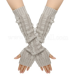 アクリル繊維糸編み指なし手袋  親指穴付きの冬用の暖かい手袋  ライトグレー  500x75mm