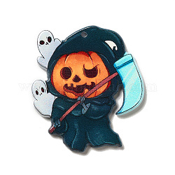 Charme d'Halloween, pendentifs acryliques imprimés, fantôme, 39.5x35.5x2.5mm, Trou: 1.6mm