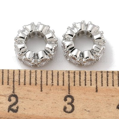 Реечное покрытие латунь микро паве прозрачный кубический цирконий европейские бусины&nbsp;KK-L224-034P-1