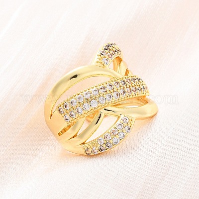 Латунные кольца из манжеты с прозрачным цирконием RJEW-U047-13G-1