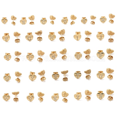 Серьги-гвоздики из латуни с микропаве из прозрачного кубического циркония EJEW-K299-01G-1