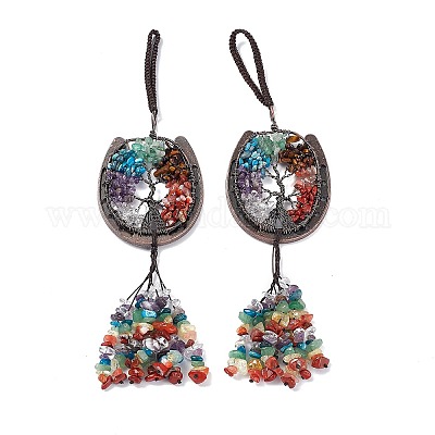 7 чакра драгоценный камень чип дерево жизни подвески украшения G-F733-06A-1