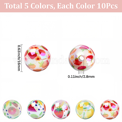 50 шт. 5 стиля печатных непрозрачных акриловых бусин&nbsp;MACR-SC0002-38-1