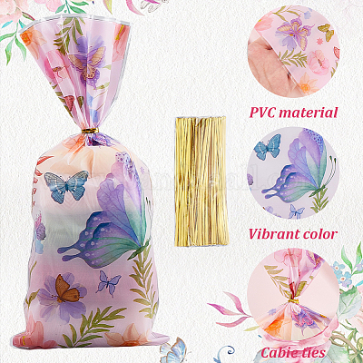 100 шт. целлофановые пакеты для упаковки конфет с принтом бабочек ABAG-WH20005-40-1