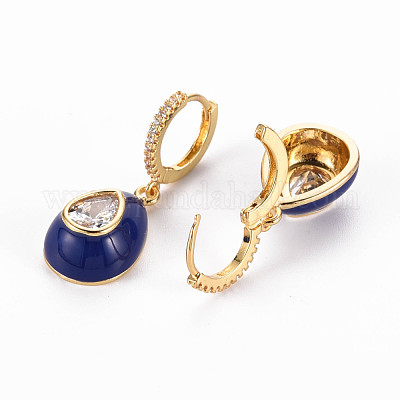 Серьги-кольца Huggie из латуни с прозрачным фианитом и прозрачным фианитом EJEW-T046-41-NF-1