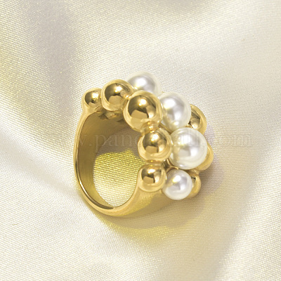 Кольца из хирургической нержавеющей стали 316L с круглыми бусинами из ракушечного жемчуга для женщин FS-WG2730F-03-1