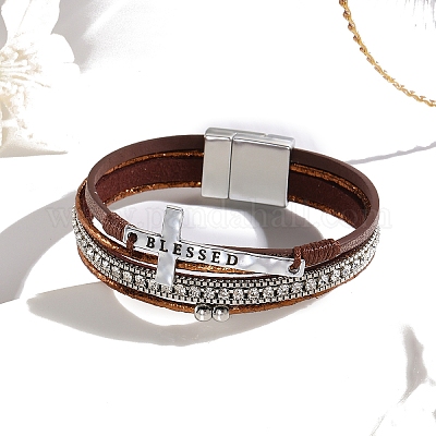 Многопрядные браслеты из искусственной кожи PW-WG3E9EB-05-1