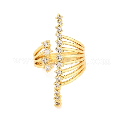 Открытые манжеты из латуни с микропаве и прозрачным фианитом RJEW-U009-08G-03-1