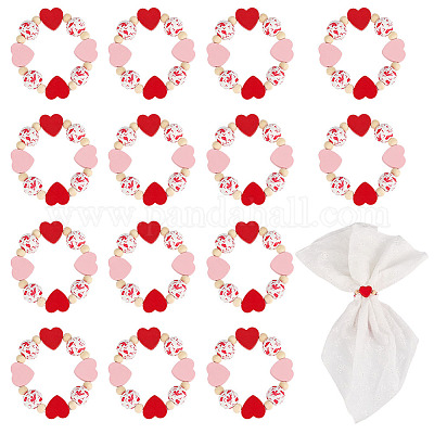 15 шт. Кольца для салфеток из натурального дерева с сердечками и круглыми бусинами ко Дню святого Валентина&nbsp;HJEW-MA00042-1